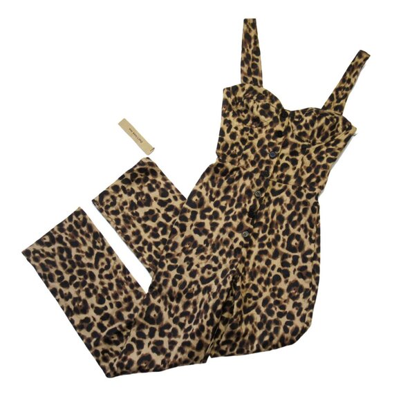 NWT Reformation Jamie Jumpsuit in Leopard Stretch Twill Button Front 1-Piece 0 - Picture 3 of 8